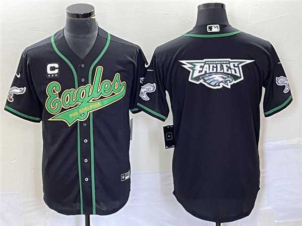 Mens Philadelphia Eagles Black Team Big Logo With C Patch Cool Base Stitched Baseball Jersey